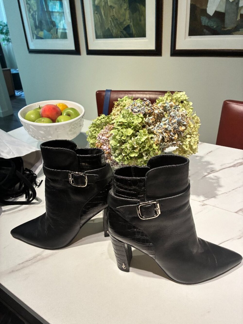 Black leather/faux crock booties
